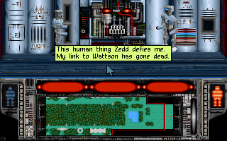 Free D.C! (DOS) screenshot: The enemy: The machine mastermind called "Interface".