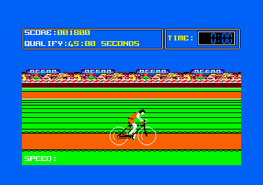 Daley Thompson's Super-Test (Amstrad CPC) screenshot: At the starting line for cycling.