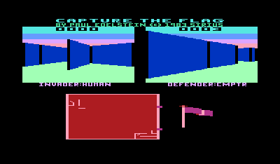Capture the Flag (VIC-20) screenshot: If you get captured the map resets.