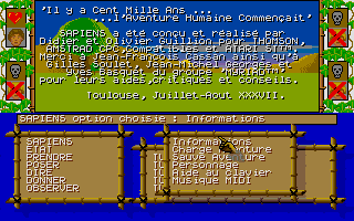 Sapiens (Atari ST) screenshot: Information about the game