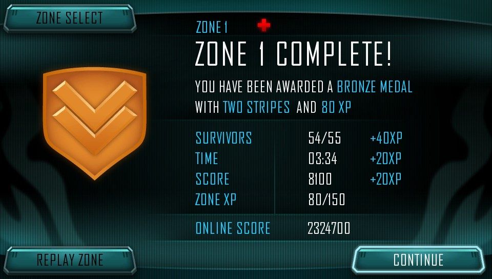Velocity: Ultra (PS Vita) screenshot: Zone 1 cleared (Trial version)