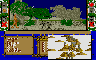 Sapiens (Atari ST) screenshot: Attacked by a wolf!
