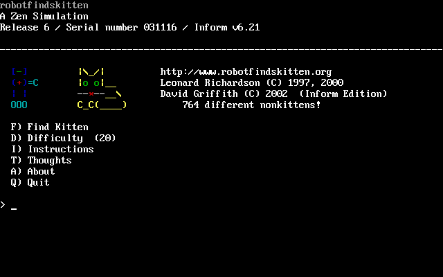 Screenshot of robotfindskitten (DOS, 1997) - MobyGames Screenshot of robotfindskitten (DOS, 1997) - MobyGames