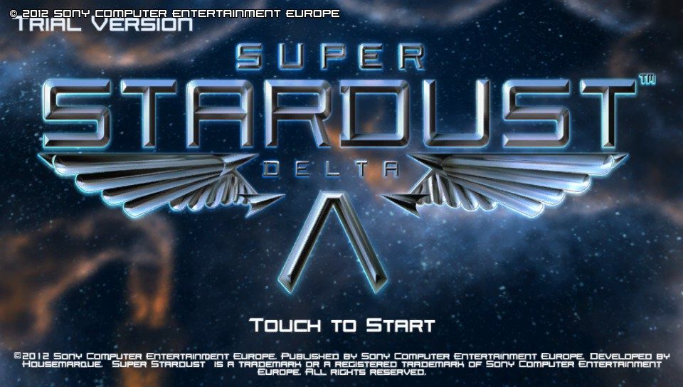 Super Stardust Delta (PS Vita) screenshot: Title screen (Trial version)