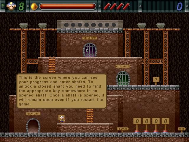 Gold Miner Joe (Windows) screenshot: The shaft select screen
