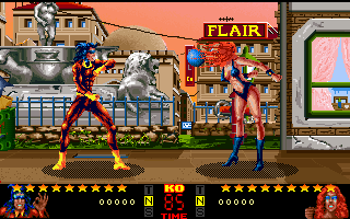 Dangerous Streets (DOS) screenshot: Lola's special attack is to grow a ball on her face and head-butt it to her opponent.