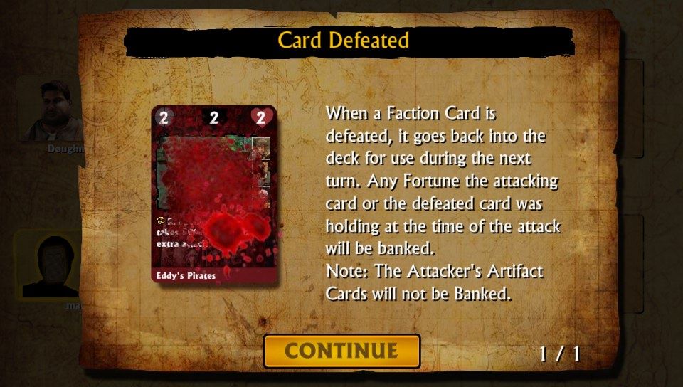 Uncharted: Fight for Fortune (PS Vita) screenshot: Enemy card defeated (Trial version)