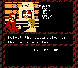 Tales of the Unknown: Volume I - The Bard's Tale (NES) screenshot: Creating a party