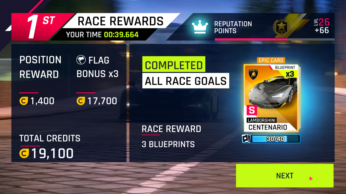 Asphalt 9: Legends (Windows Apps) screenshot: Race rewards
