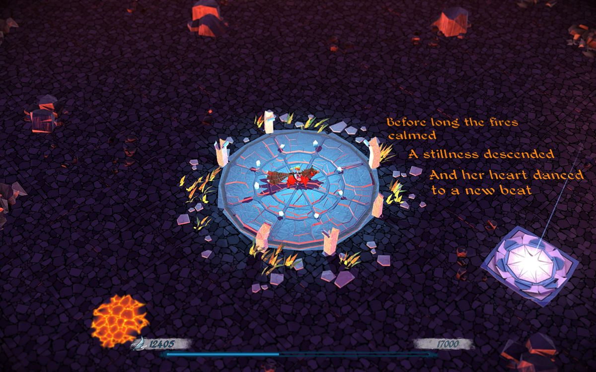 Epistory: Typing Chronicles (Windows) screenshot: The arena sequence has been completed, an exit has opened to the right.