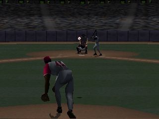 Ken Griffey Jr.'s Slugfest (Nintendo 64) screenshot: The pitch is on it's way.