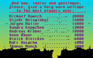 Stone Age (Amiga) screenshot: Highscores alias the best players ever