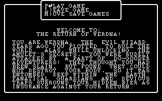 Wizardry: The Return of Werdna - The Fourth Scenario (PC Booter) screenshot: Introduction and main menu