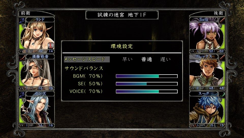 Wizardry: Labyrinth of Lost Souls (PS Vita) screenshot: Game settings can be accessed in mid game (Trial version)