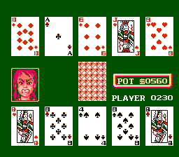 Peek-A-Boo Poker (NES) screenshot: Two pairs beat whatever you just had, for sure.