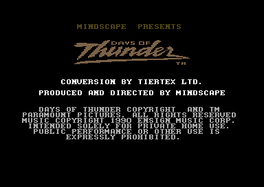 Days of Thunder (Commodore 64) screenshot: Title screen