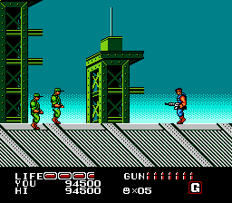 P.O.W.: Prisoners of War (NES) screenshot: Clear the way through enemy soldiers with a machine gun.