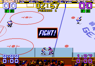 Mario Lemieux Hockey (Genesis) screenshot: A fight breaks out