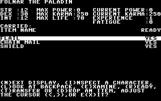 The Eternal Dagger (Commodore 64) screenshot: Inspecting a character