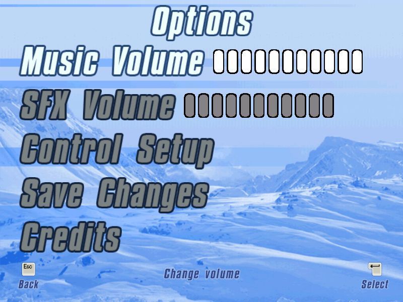 Snow Rider (Windows) screenshot: The game configuration screen,