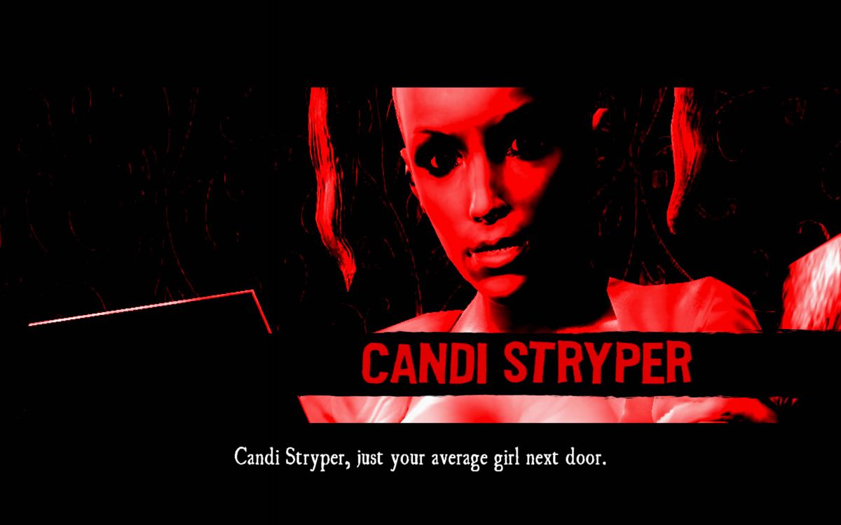 The Typing of The Dead: Overkill (Windows) screenshot: The character Candi Stryper is introduced.