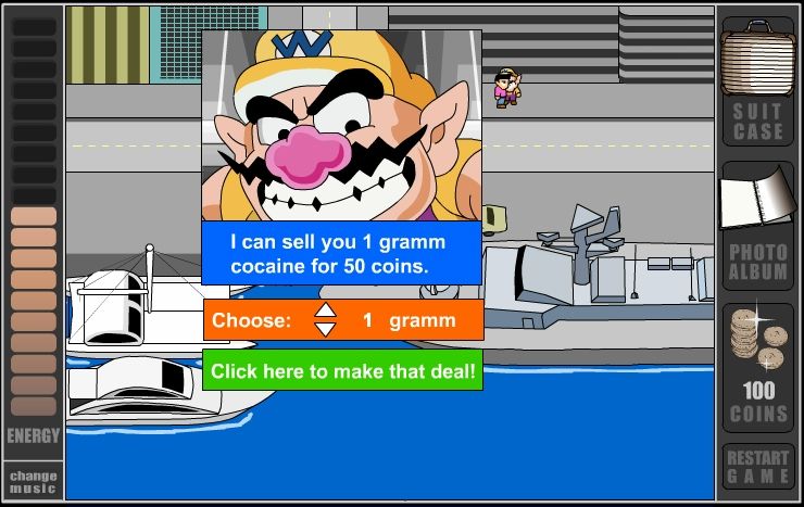 Frank's Adventure 2 (Browser) screenshot: Wario selling drugs?