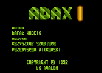 Adax (Atari 8-bit) screenshot: Title screen