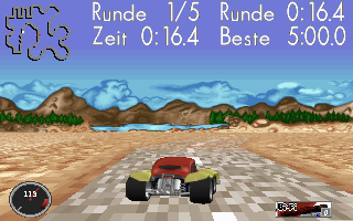 2FAST4YOU: Das superheiße Bi-Fi Race (DOS) screenshot: Timed race on one of the tracks.