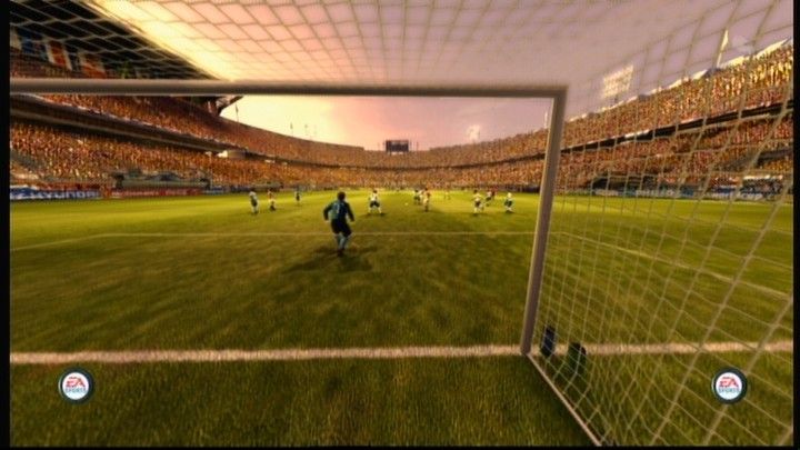 FIFA World Cup: Germany 2006 (Xbox 360) screenshot: Goal camera showing the scored goal from another perspective.