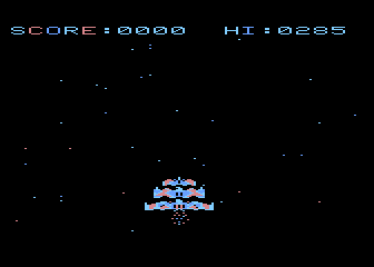 Space Eggs (Atari 8-bit) screenshot: Your ship enters. Only the top section will remain.