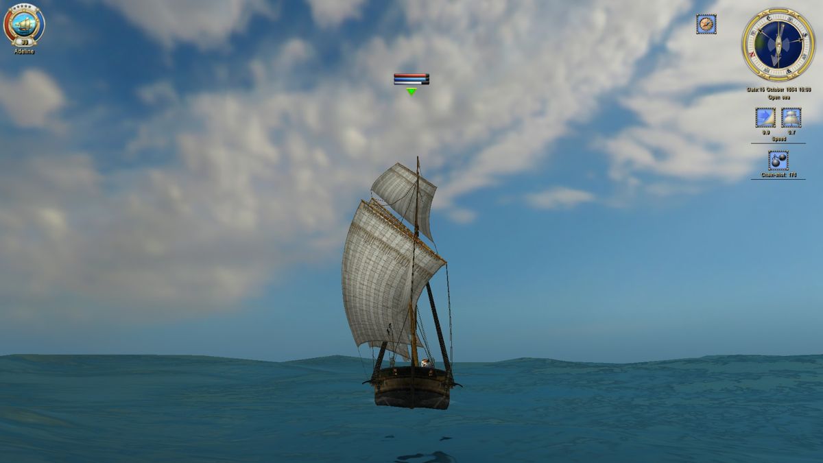 Sea Dogs: To Each His Own (Windows) screenshot: More smooth sailing at noon (real-time mode)