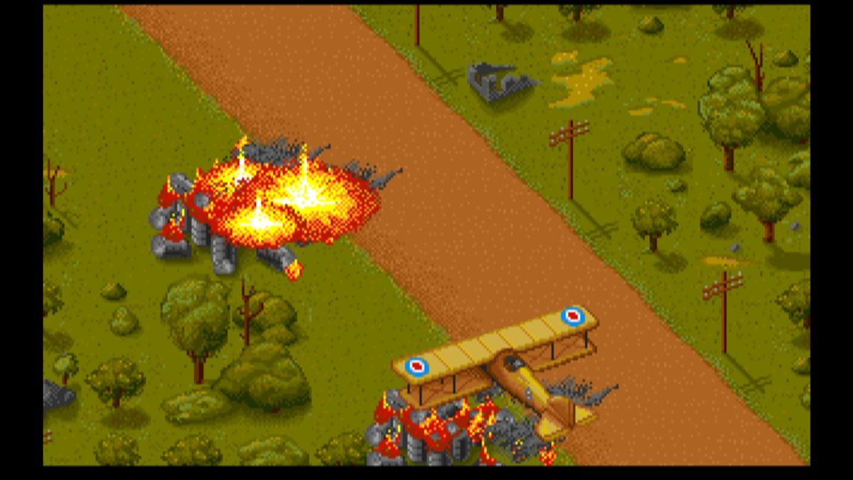 Wings (Macintosh) screenshot: Strafing barrels to earn wings (GOG version)