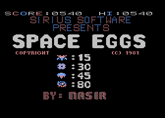 Space Eggs (Atari 8-bit) screenshot: Title screen