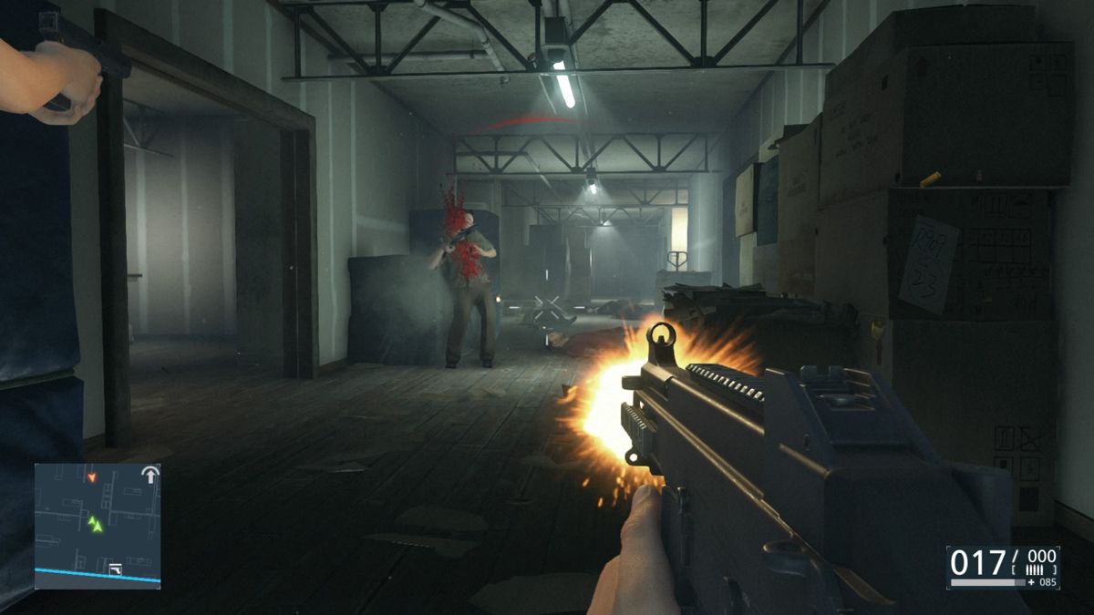 Battlefield: Hardline (PlayStation 4) screenshot: Clearing out the warehouse of the rat infestation
