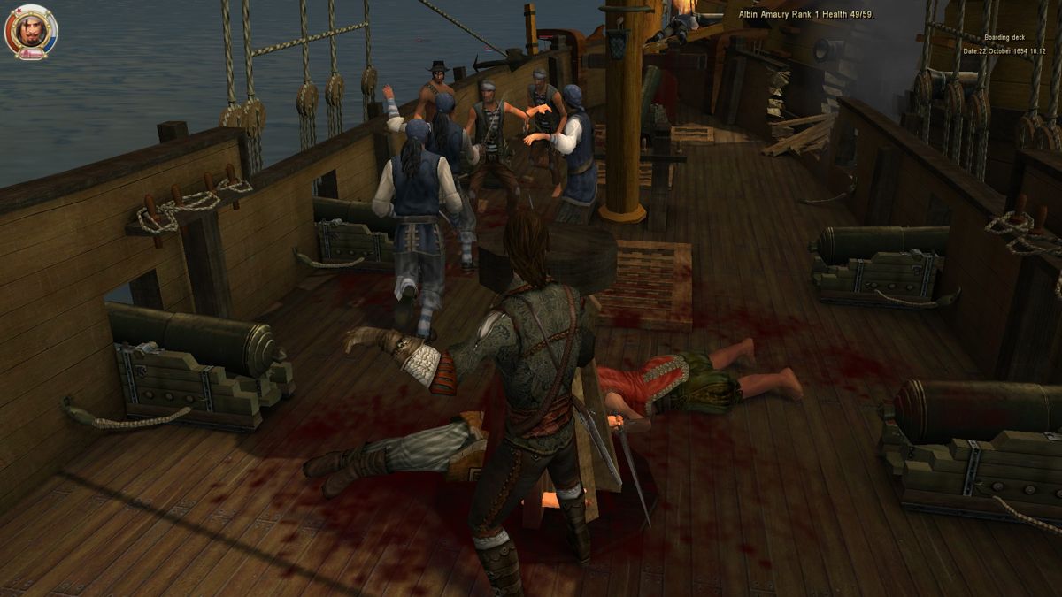 Sea Dogs: To Each His Own (Windows) screenshot: Swordfighting and gunplay while boarding the enemy