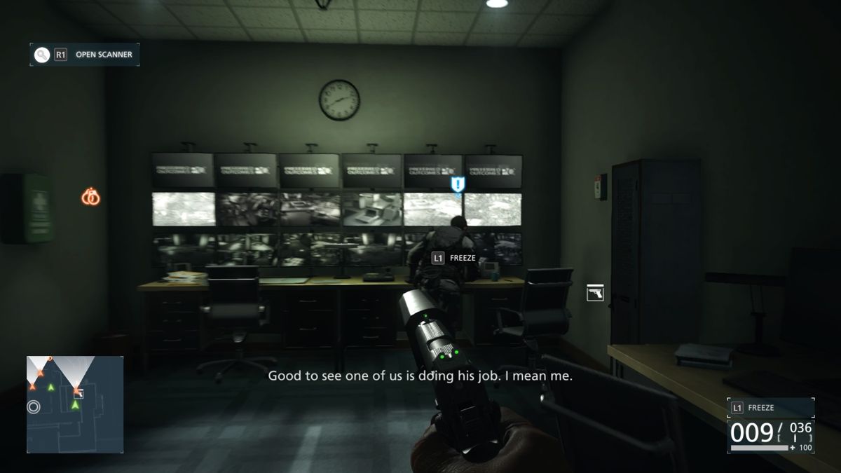 Battlefield: Hardline (PlayStation 4) screenshot: The guard in the camera room should be dealt with first, if possible