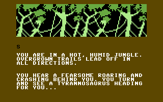 Eureka! (Commodore 64) screenshot: Yikes! A T-Rex!