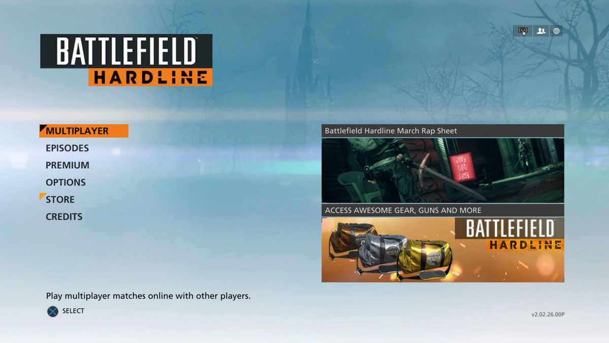 Battlefield: Hardline (PlayStation 4) screenshot: Main menu