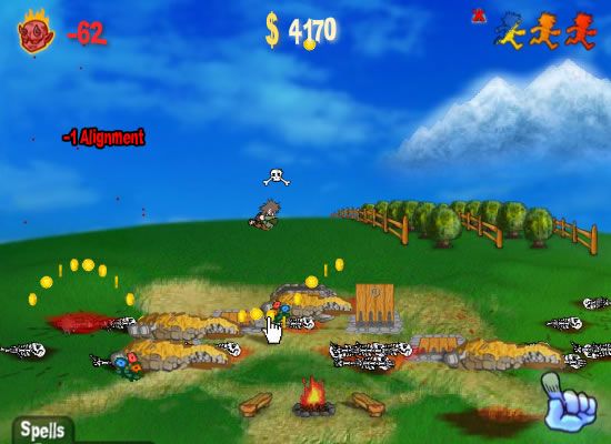 Pillage the Village (Browser) screenshot: Don't forget to collect the coins before they disappear.
