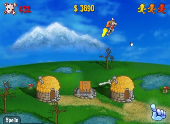 Pillage the Village (Browser) screenshot: This one tries to escape using a jet pack.