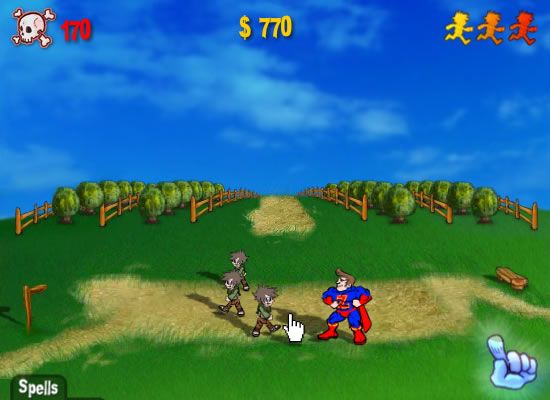 Pillage the Village (Browser) screenshot: The superhero will try to rescue the villagers.