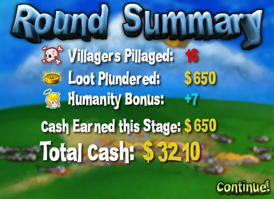Pillage the Village (Browser) screenshot: Round completed.