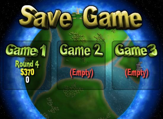 Pillage the Village (Browser) screenshot: Save game screen