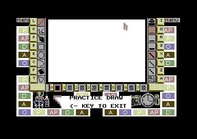 Pictionary: The Game of Quick Draw (Commodore 64) screenshot: Ready to do a practice drawing.