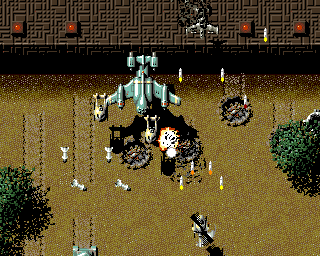 S.W.I.V. (Amiga) screenshot: Four guided missiles launched from a big plane