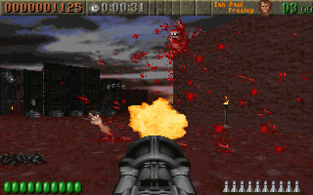 Rise of the Triad: Dark War (DOS) screenshot: A better screenshot of the infamous bird flip.