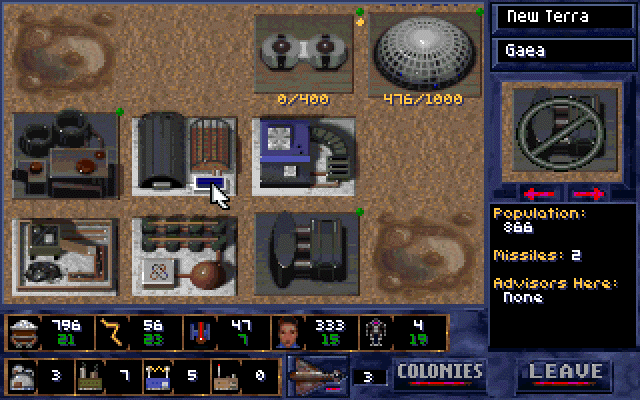 Alien Legacy (DOS) screenshot: Manage your colonies