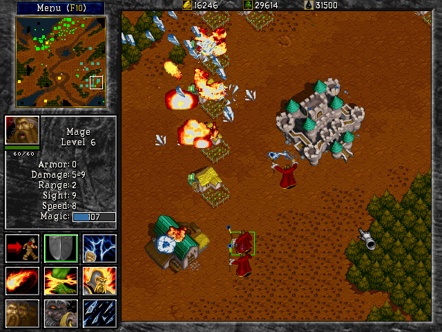WarCraft II: Tides of Darkness (DOS) screenshot: Mages have several spells, the toughest part for the player is to use these spells in the middle of a hectic battle