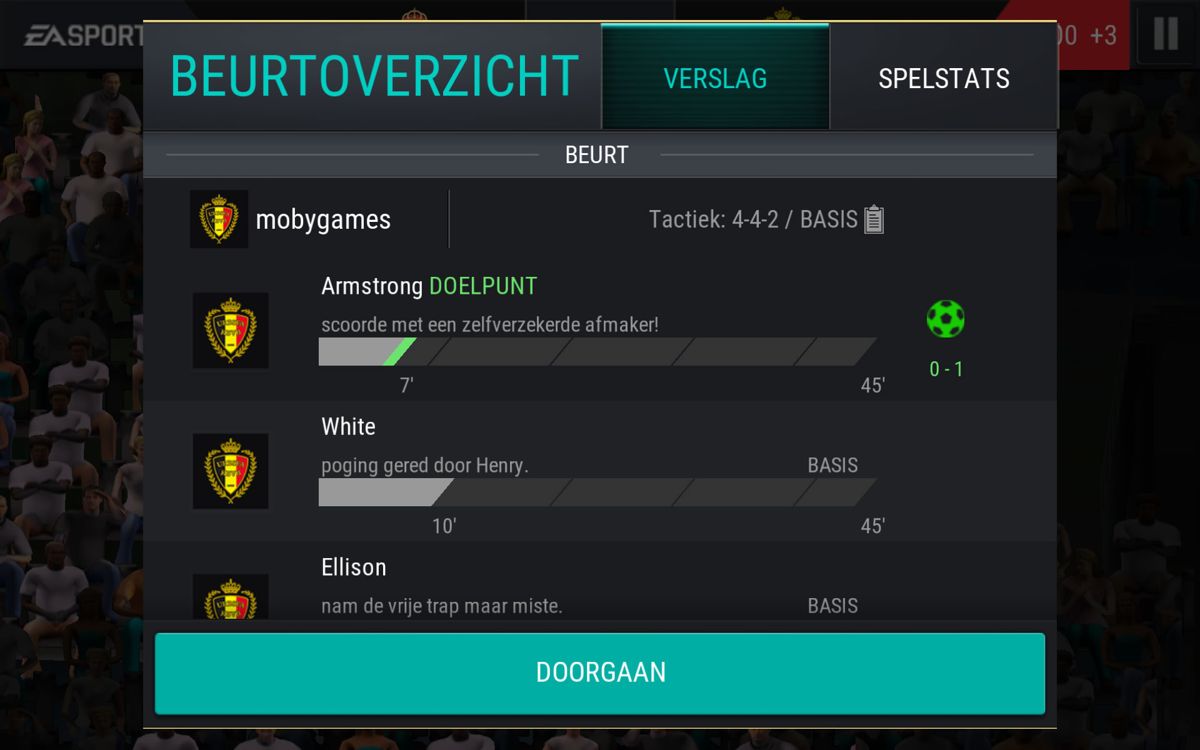 FIFA Mobile (Android) screenshot: A detailed overview of a game (Dutch version)