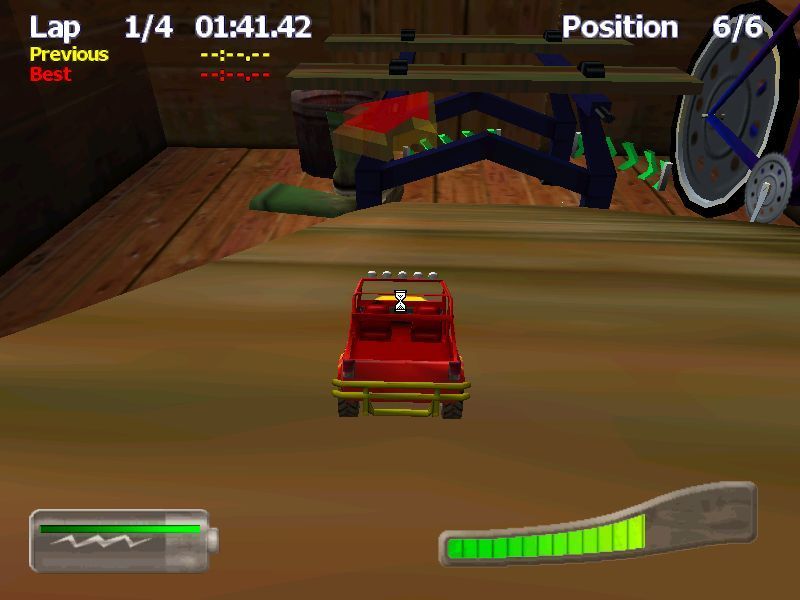 RC Toy Machines (Windows) screenshot: This was interesting. When the player stops pressing the Accelerate key the car slows down, even on a slope like this